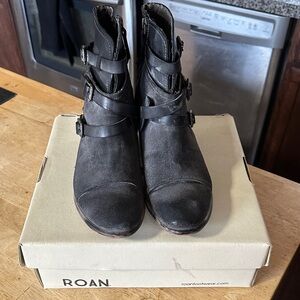Roan Black Leather Ankle Boots with Straps